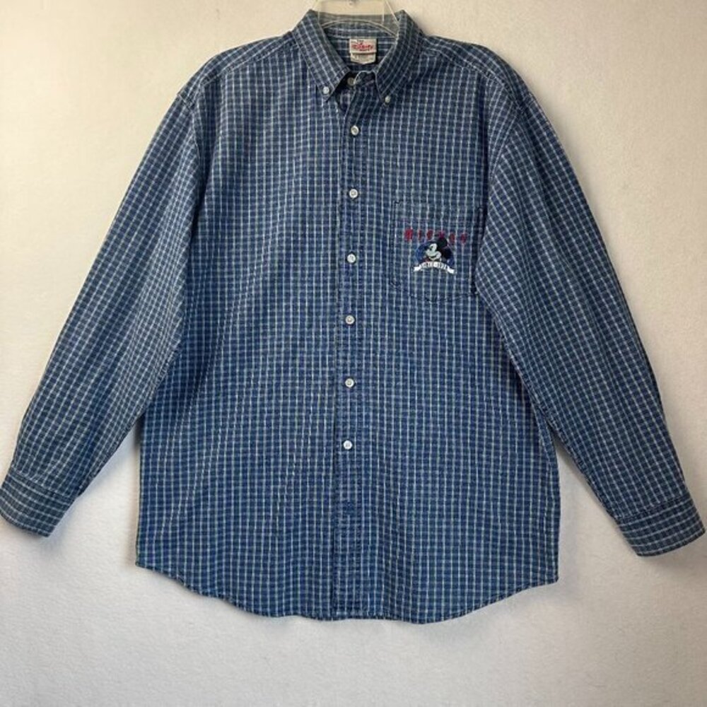 The Disney Store Mickey Mouse Embroidered Button Down Shirt‎ denim Men's M  VTG